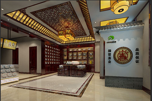 泸西古朴典雅的中式茶叶店大堂设计效果图